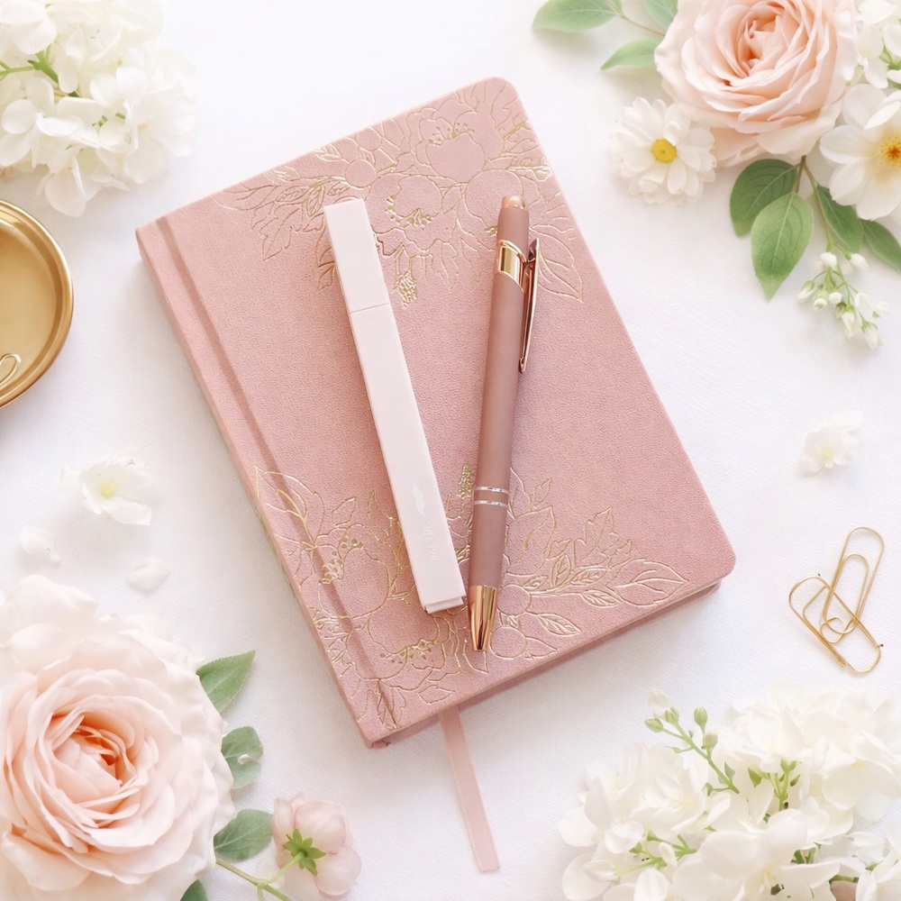 Threshold Blush Pink Floral Journal w/ Rose Gold Stylus Pen and Highlighter‎ Set
